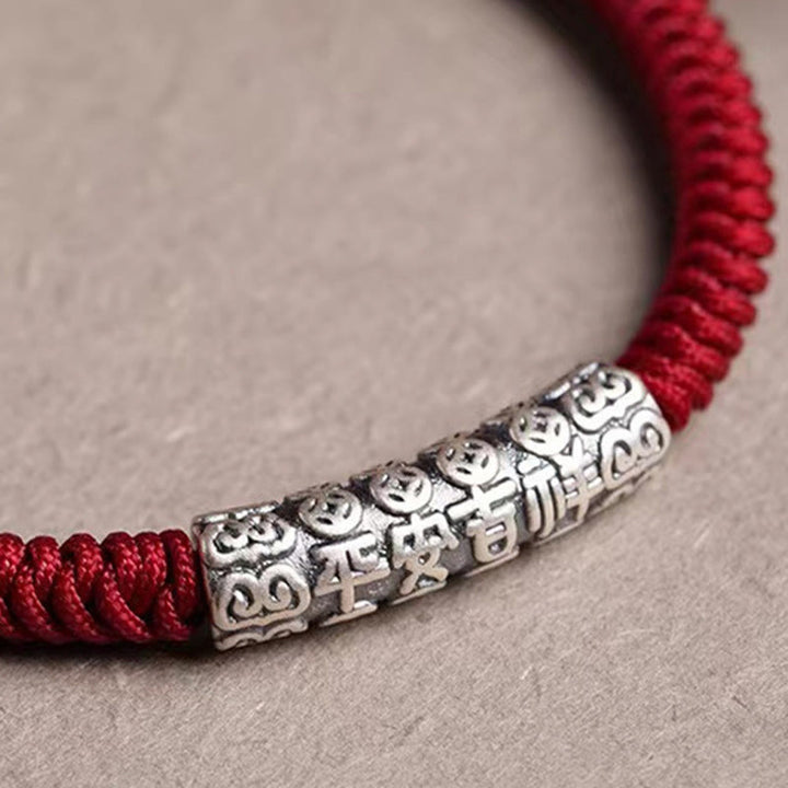 Buddha Stonesハンドメイド999スターリングシルバー平和と幸運繁栄オーム・マニ・パドメ・フム幸運ロープブレスレット