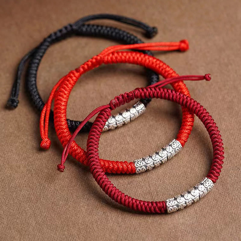 Buddha Stonesハンドメイド999スターリングシルバー平和と幸運繁栄オーム・マニ・パドメ・フム幸運ロープブレスレット - image 1