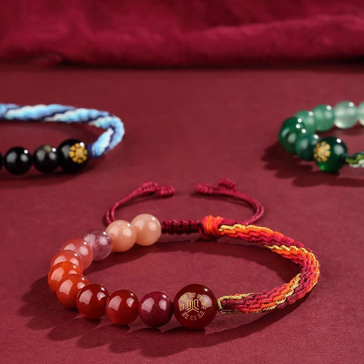 Buddha Stones 水晶 瑪瑙 開運 金運 富運 結び目編み パワーストーン ブレスレット