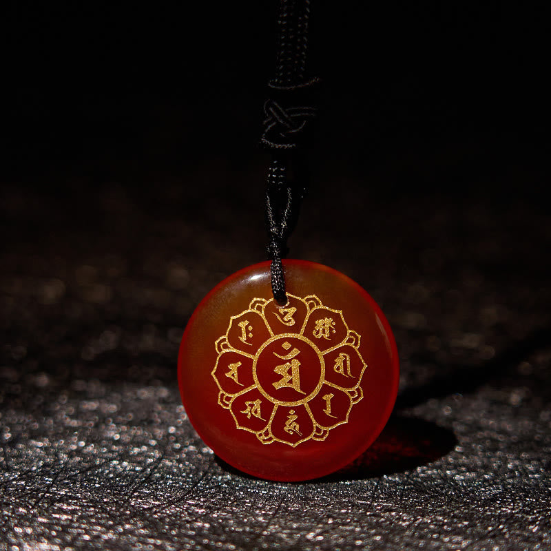 Buddha StonesOm Mani Padme Hum天然水晶各種 黒曜石 強さのネックレスペンダント