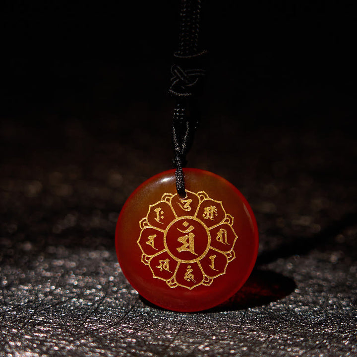Buddha StonesOm Mani Padme Hum天然水晶各種 黒曜石 強さのネックレスペンダント