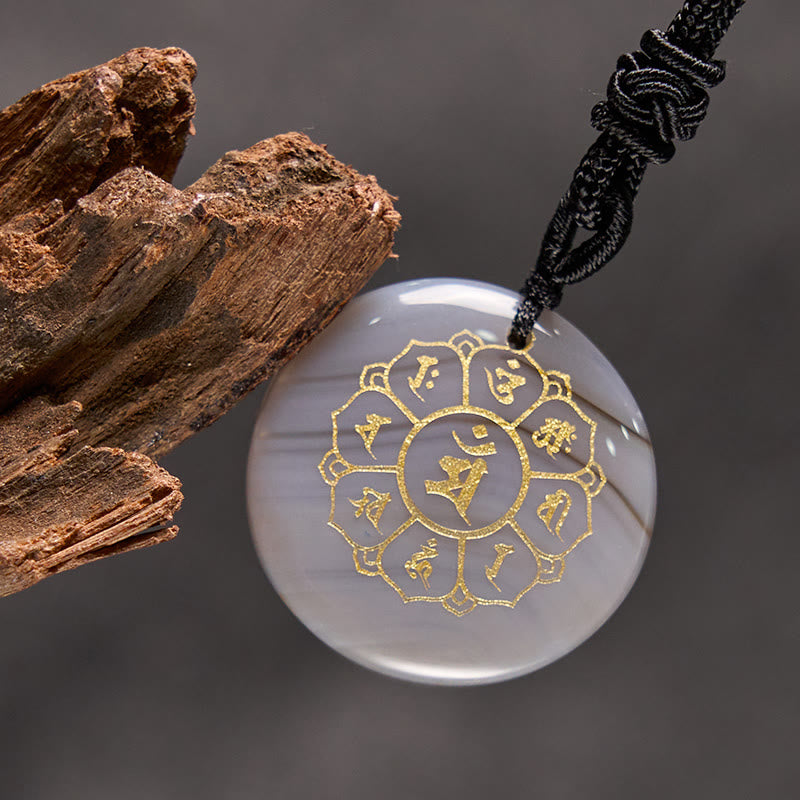 Buddha StonesOm Mani Padme Hum天然水晶各種 黒曜石 強さのネックレスペンダント