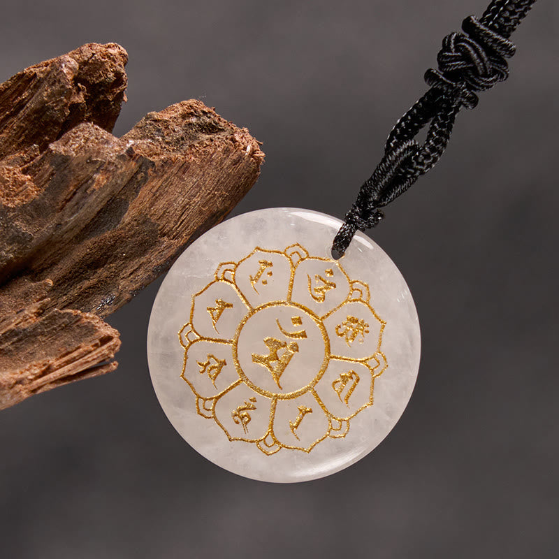 Buddha StonesOm Mani Padme Hum天然水晶各種 黒曜石 強さのネックレスペンダント