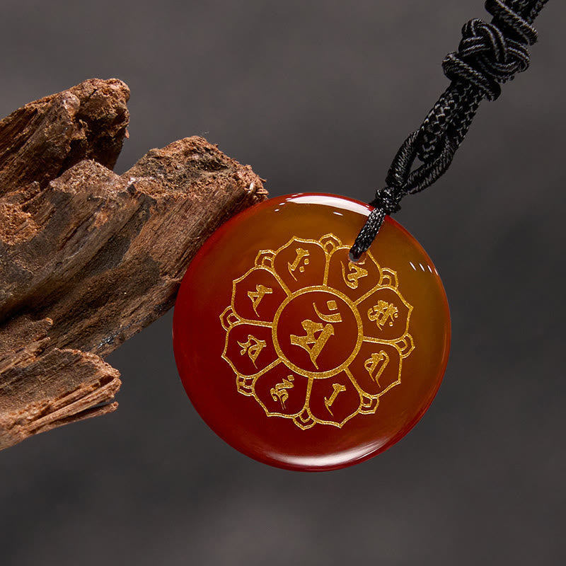 Buddha StonesOm Mani Padme Hum天然水晶各種 黒曜石 強さのネックレスペンダント