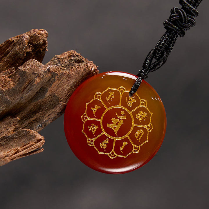 Buddha StonesOm Mani Padme Hum天然水晶各種 黒曜石 強さのネックレスペンダント