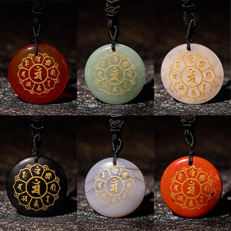 Buddha StonesOm Mani Padme Hum天然水晶各種 黒曜石 強さのネックレスペンダント