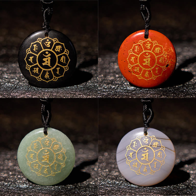 Buddha StonesOm Mani Padme Hum天然水晶各種 黒曜石 強さのネックレスペンダント