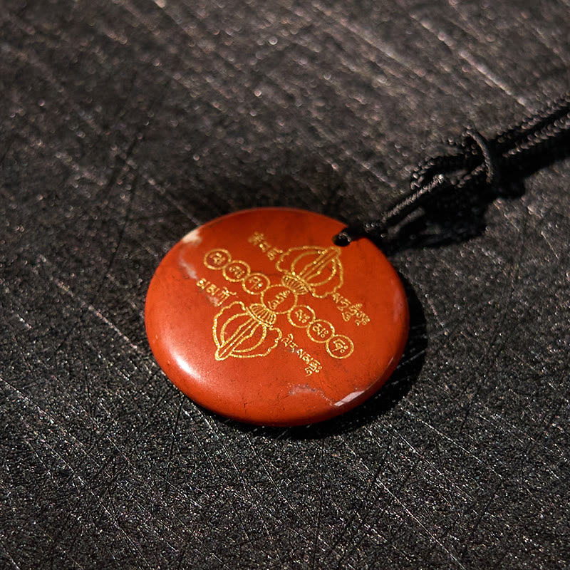 Buddha Stonesヴァジュラドルジェ サンスクリットパターン 天然各種クリスタル ブラックオブシディアン 成就ネックレスペンダント