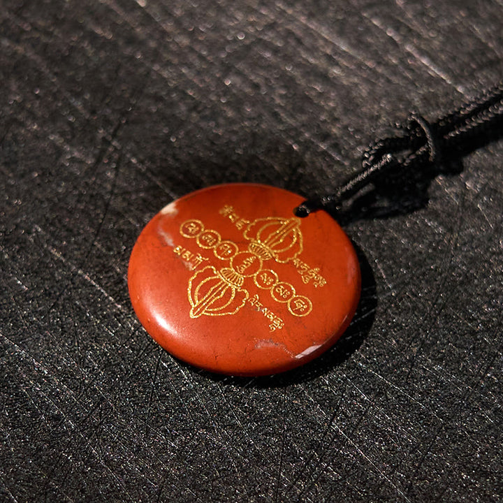 Buddha Stonesヴァジュラドルジェ サンスクリットパターン 天然各種クリスタル ブラックオブシディアン 成就ネックレスペンダント
