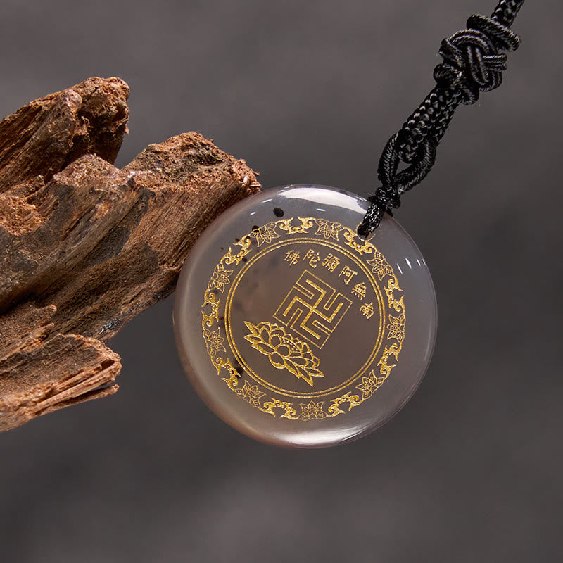 Buddha Stones卍 蓮華模様 天然水晶 黒曜石 浄化 ネックレス ペンダント