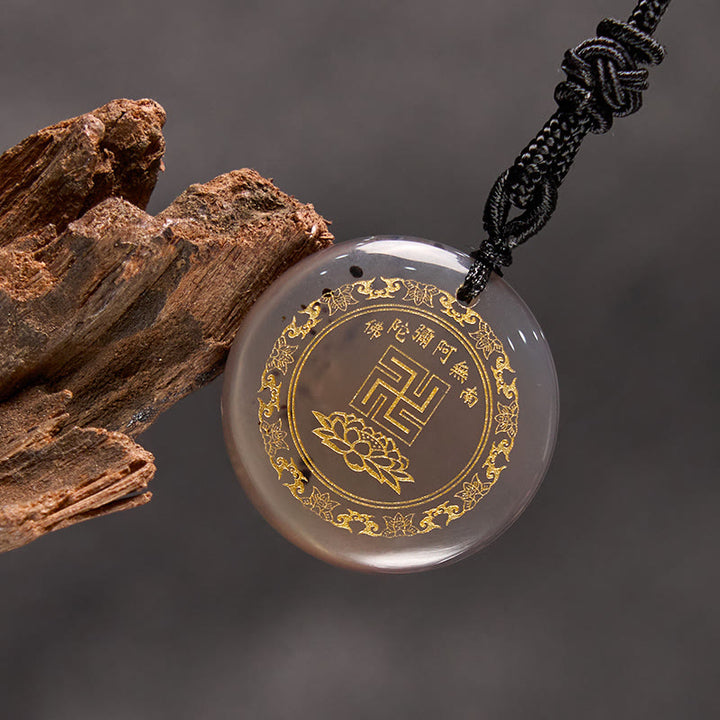 Buddha Stones卍 蓮華模様 天然水晶 黒曜石 浄化 ネックレス ペンダント
