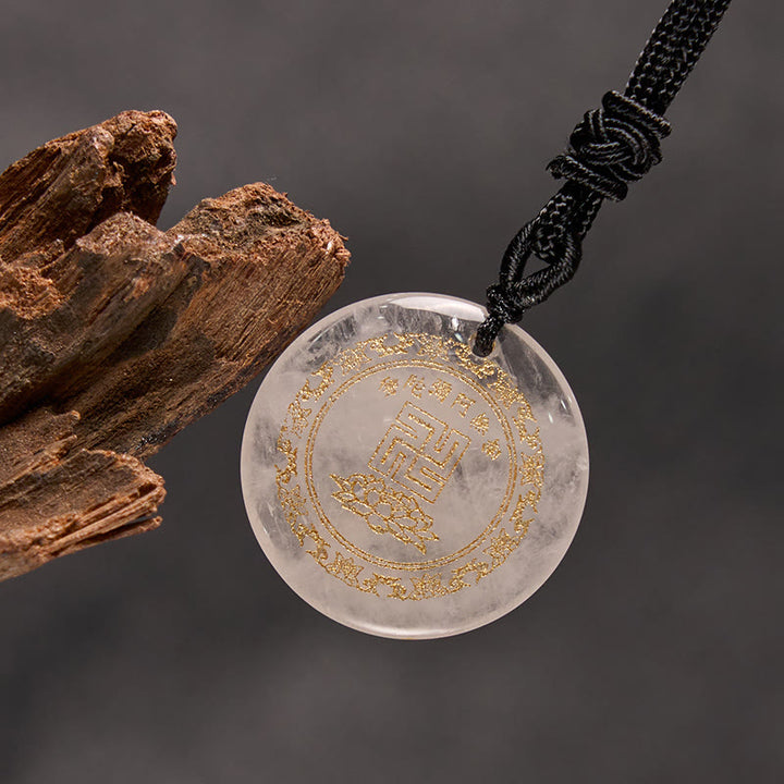 Buddha Stones卍 蓮華模様 天然水晶 黒曜石 浄化 ネックレス ペンダント