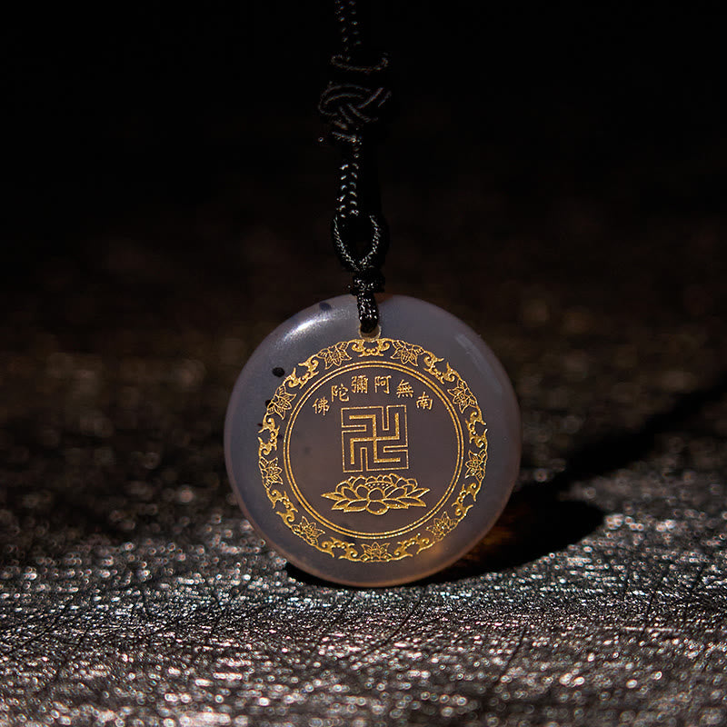 Buddha Stones卍 蓮華模様 天然水晶 黒曜石 浄化 ネックレス ペンダント