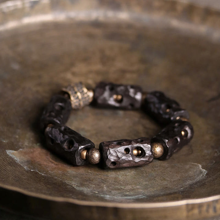 Buddha Stones黒檀 木 銅 真鍮 落ち着いたブレスレット
