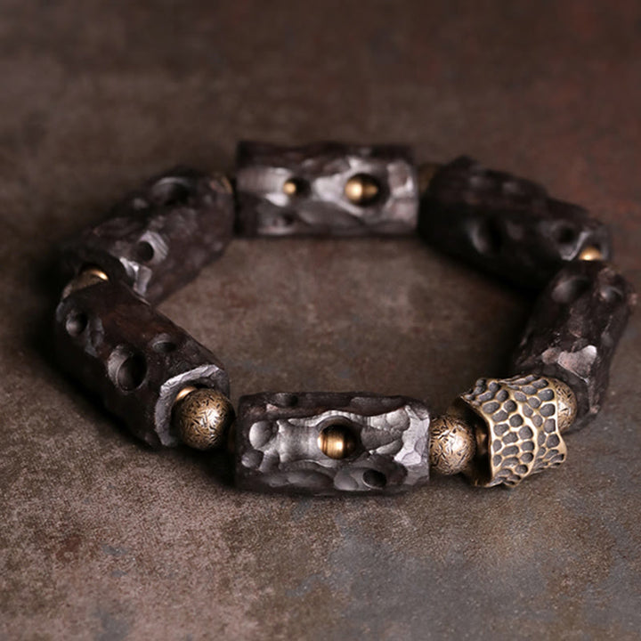Buddha Stones黒檀 木 銅 真鍮 落ち着いたブレスレット