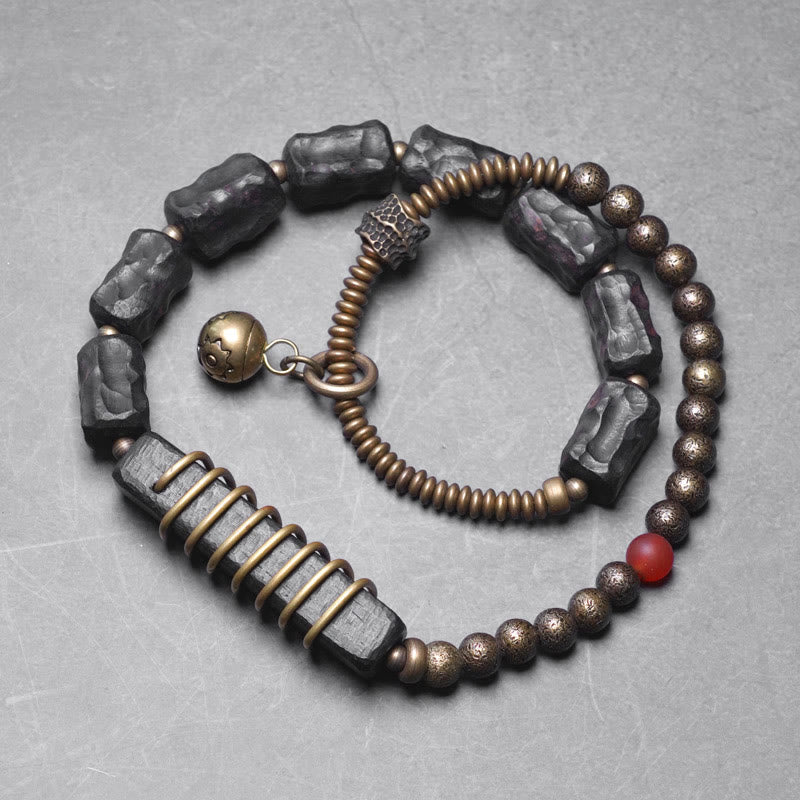 Buddha Stones黒檀 木 銅 真鍮 赤瑪瑙 平和 ダブルラップブレスレット