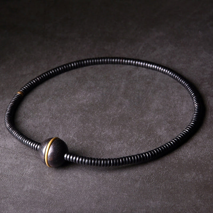 Buddha Stones黒檀 木 銅 真鍮 バランスボール 立方体 ダブルラップブレスレット ネックレス
