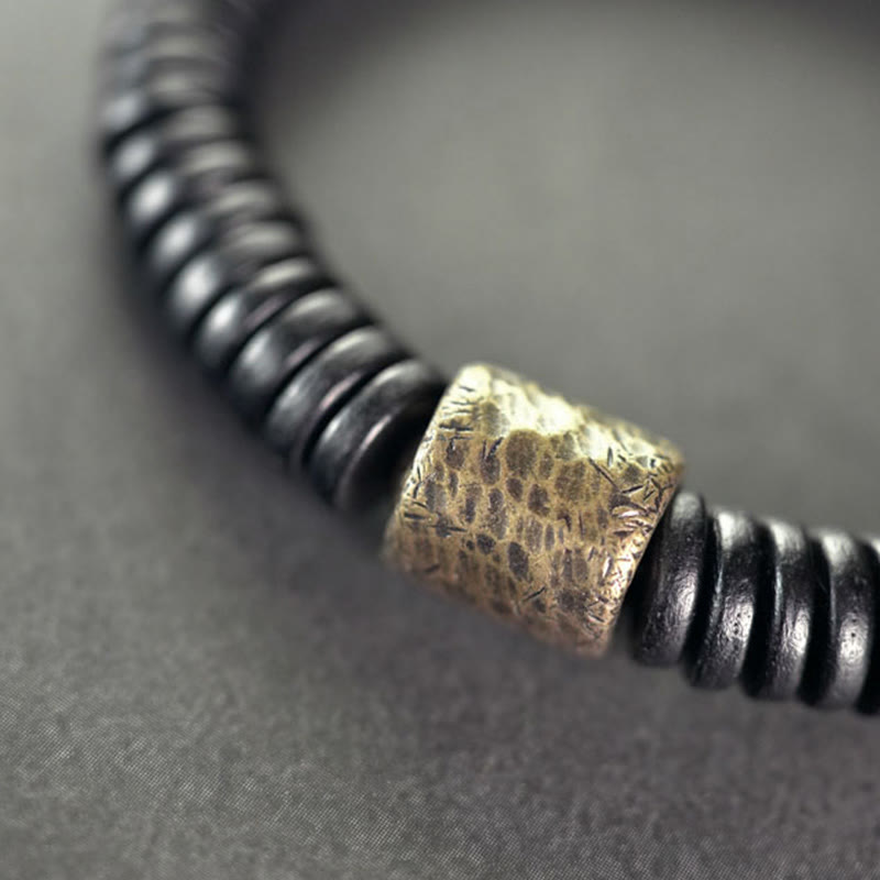 Buddha Stones黒檀 木 銅 真鍮 落ち着いたブレスレット