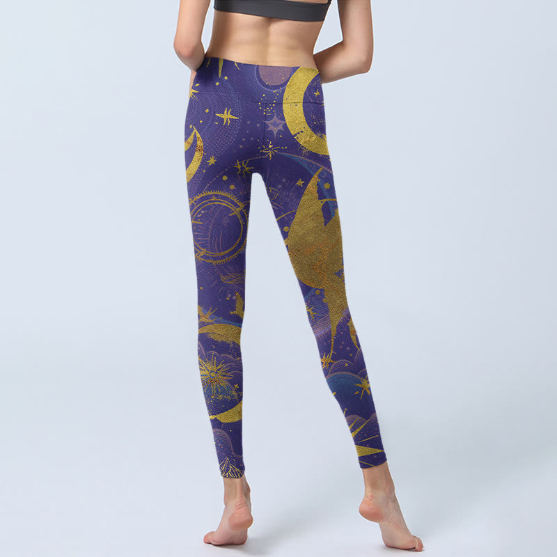 Buddha Stones、月、太陽、星柄のジムレギンス、レディースヨガパンツ - image 5