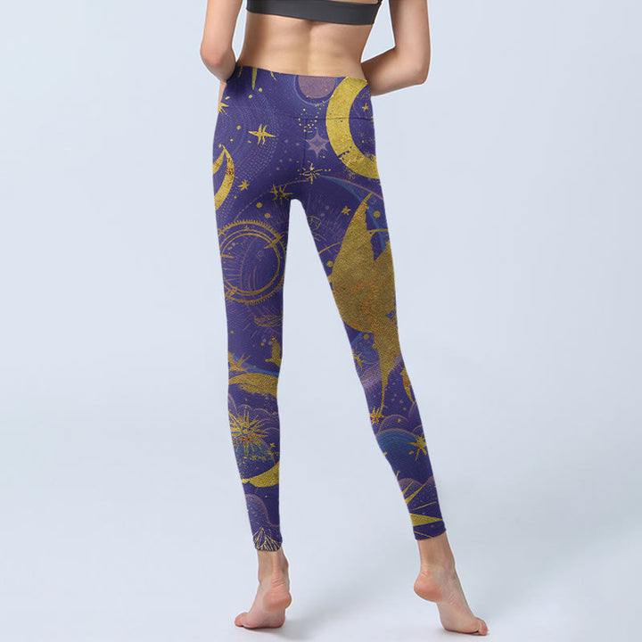 Buddha Stones、月、太陽、星柄のジムレギンス、レディースヨガパンツ - image 5