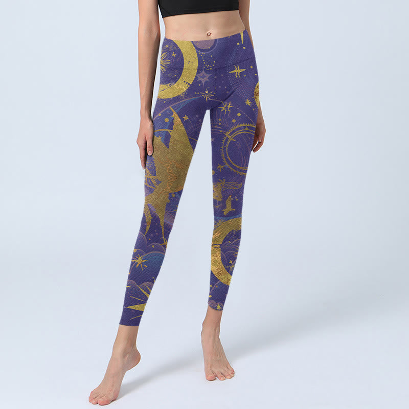 Buddha Stones、月、太陽、星柄のジムレギンス、レディースヨガパンツ - image 6