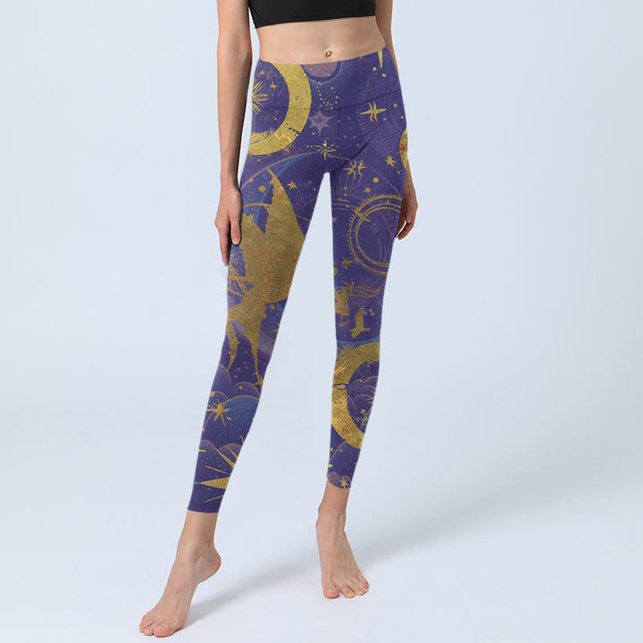 Buddha Stones、月、太陽、星柄のジムレギンス、レディースヨガパンツ - image 6