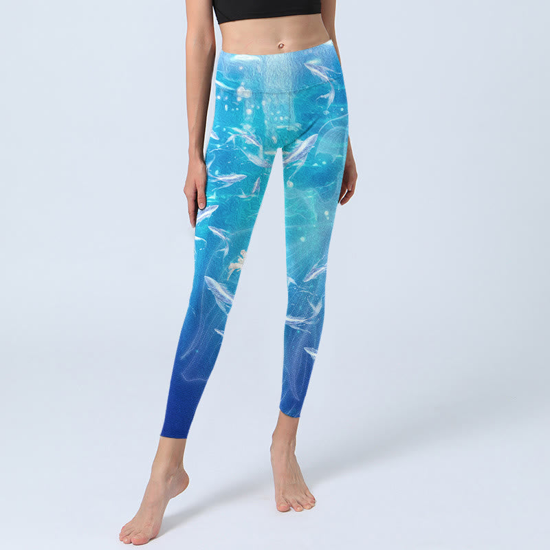 Buddha Stonesと海の魚のプリント柄ジムレギンス レディース ヨガパンツ - image 6