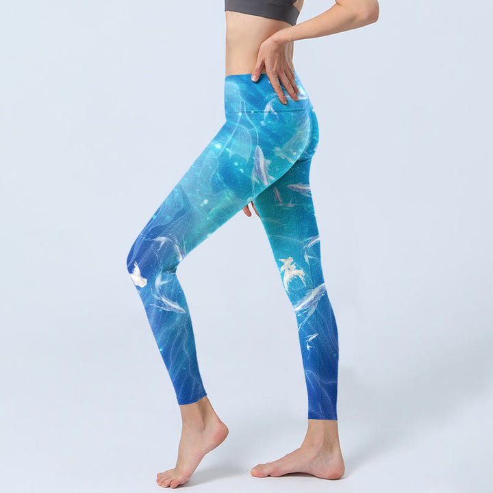 Buddha Stonesと海の魚のプリント柄ジムレギンス レディース ヨガパンツ - image 3