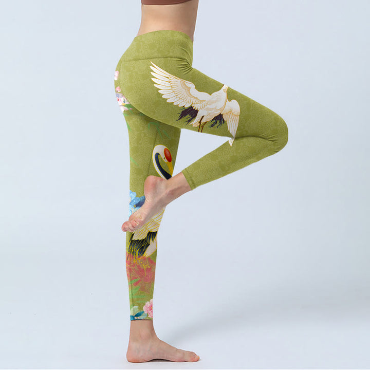 Buddha Stones、ハイビスカス、鳥、竹プリントのジムレギンス、レディースヨガパンツ - image 4