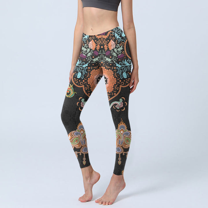 Buddha Stones曼荼羅吉兆雲プリントジムレギンスレディースヨガパンツ - 黒 - US18、 UK/AU22、 EU50 (4XL) - image 1