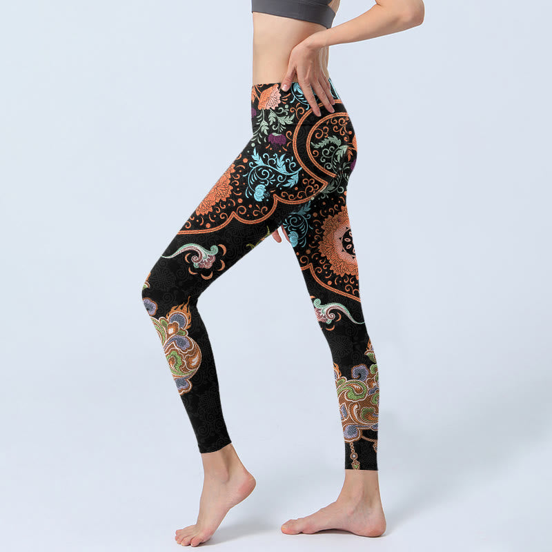 Buddha Stones曼荼羅吉兆雲プリントジムレギンスレディースヨガパンツ - image 3