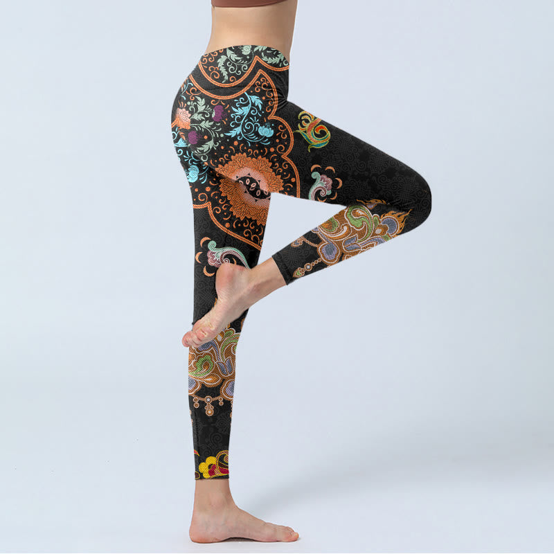 Buddha Stones曼荼羅吉兆雲プリントジムレギンスレディースヨガパンツ - image 4