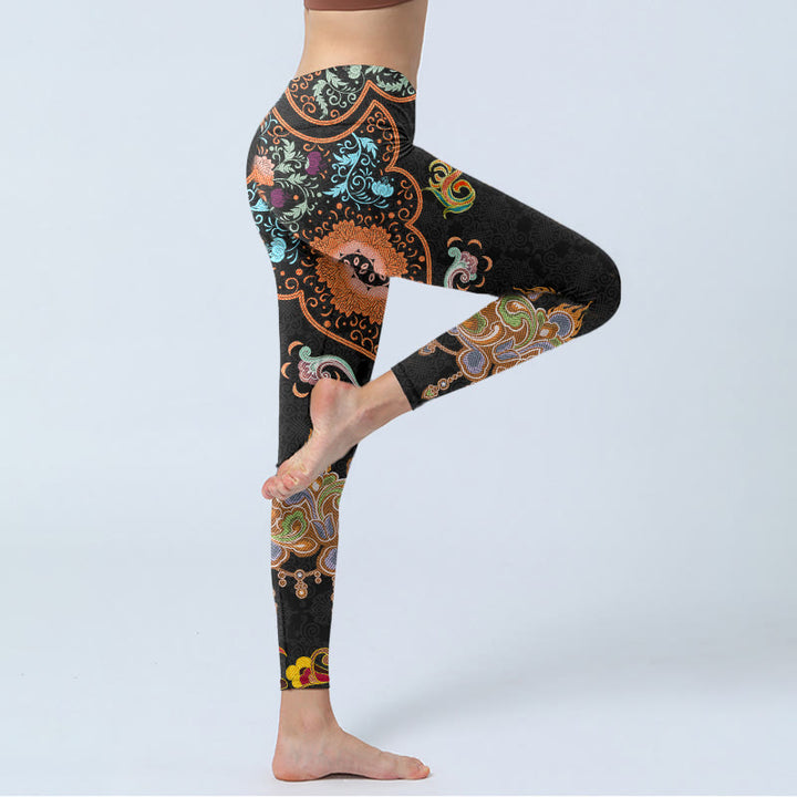 Buddha Stones曼荼羅吉兆雲プリントジムレギンスレディースヨガパンツ - image 4