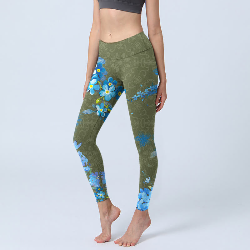Buddha Stones、青い花、蝶のプリント、ジムレギンス、レディースヨガパンツ - 蝶 - US18、 UK/AU22、 EU50 (4XL) - image 1