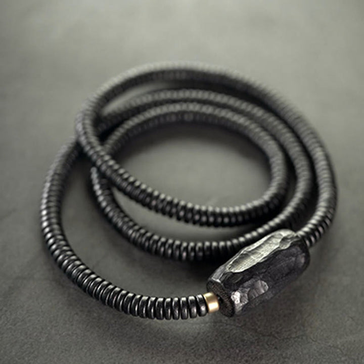 Buddha Stones黒檀 木 銅 真鍮 バランス トリプルラップブレスレット