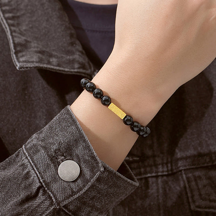 Buddha Stonesブラックオブシディアン 925 スターリングシルバー フーキャラクターキューブ強さブレスレット - image 8