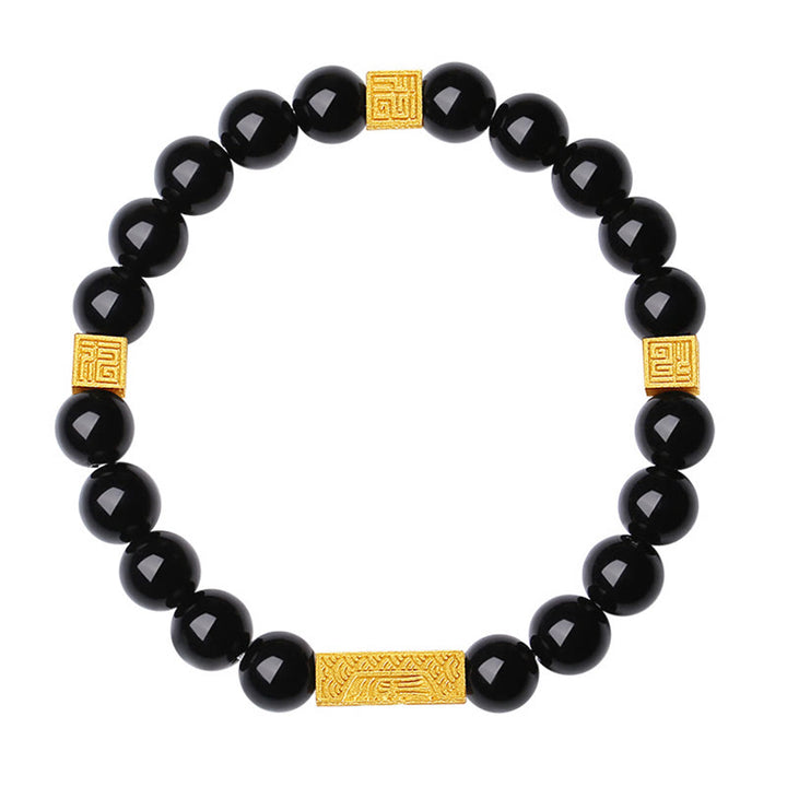 Buddha Stonesブラックオブシディアン 925 スターリングシルバー フーキャラクターキューブ強さブレスレット - image 12