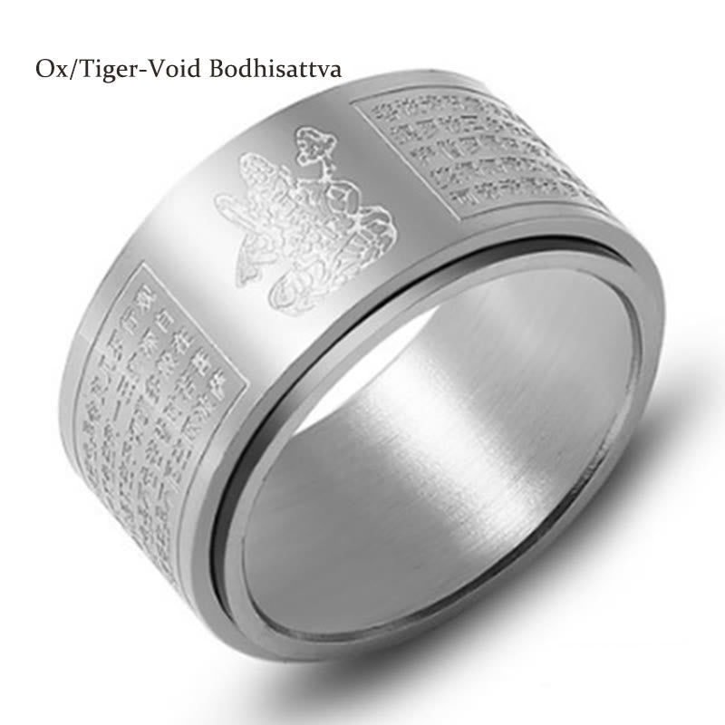 Buddha Stones十二支誕生仏般若心経 彫刻 チタン鋼 落ち着いた回転リング