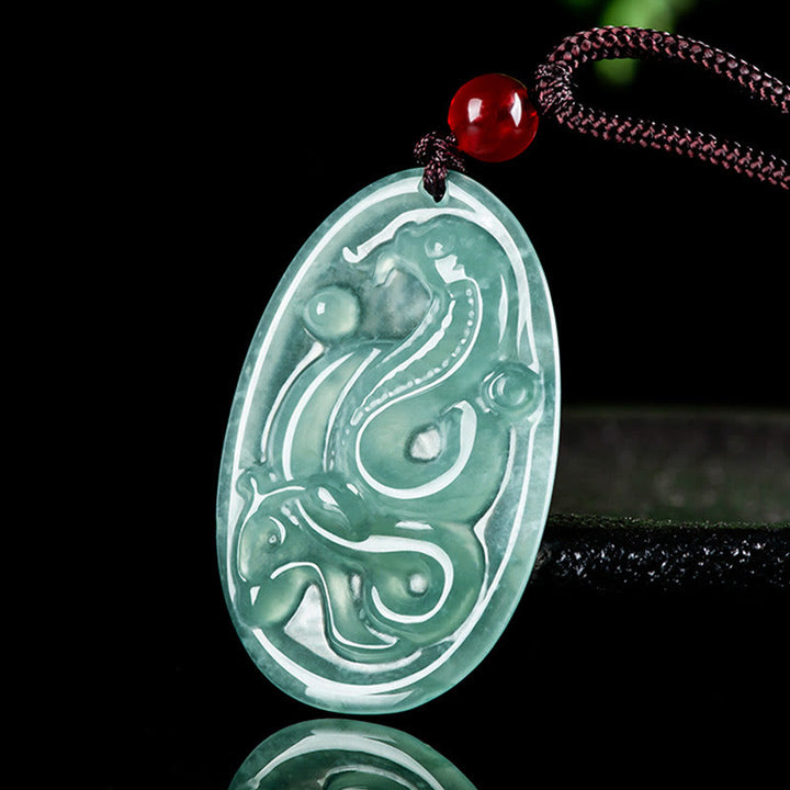 Buddha Stones天然翡翠オーバル蛇年幸運ネックレスペンダント