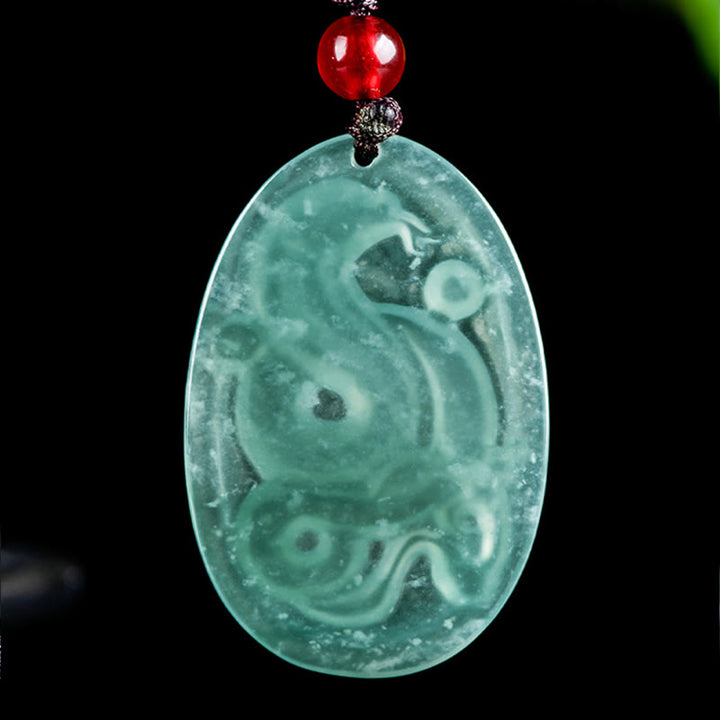 Buddha Stones天然翡翠オーバル蛇年幸運ネックレスペンダント