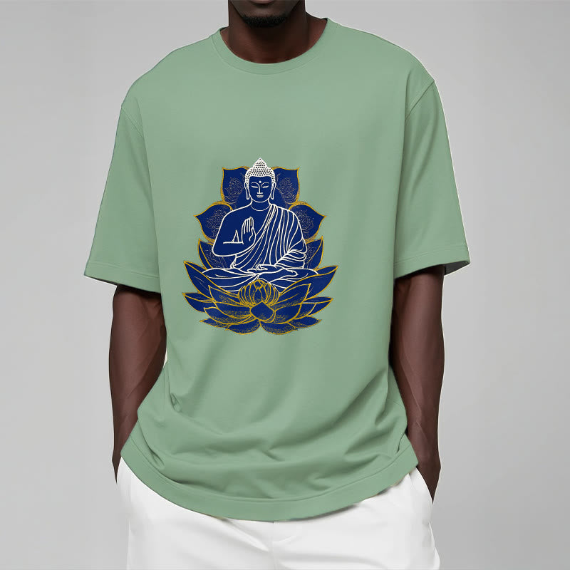 Buddha Stones蓮の上に座る仏陀 コットンTシャツ - image 18