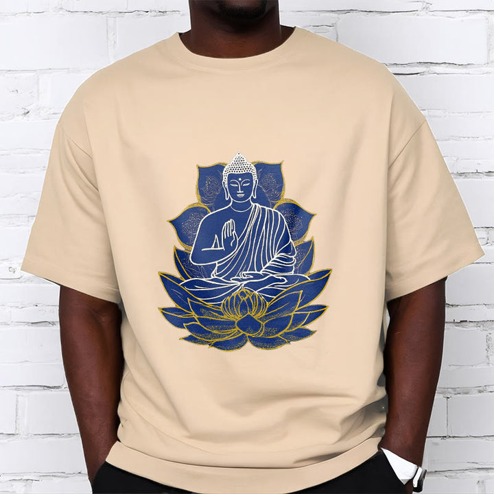 Buddha Stones蓮の上に座る仏陀 コットンTシャツ - image 8