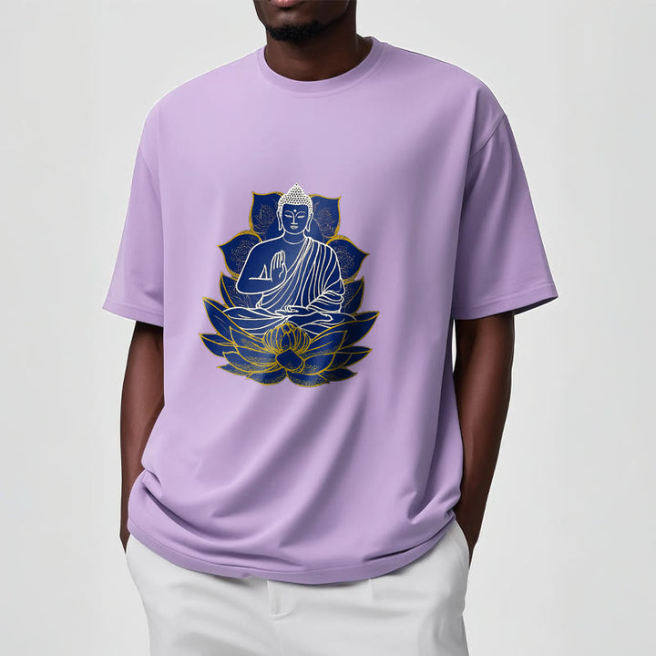 Buddha Stones蓮の上に座る仏陀 コットンTシャツ - image 10