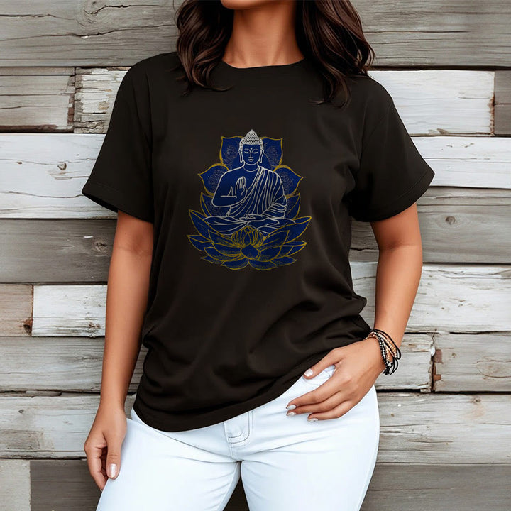 Buddha Stones蓮の上に座る仏陀 コットンTシャツ - image 14