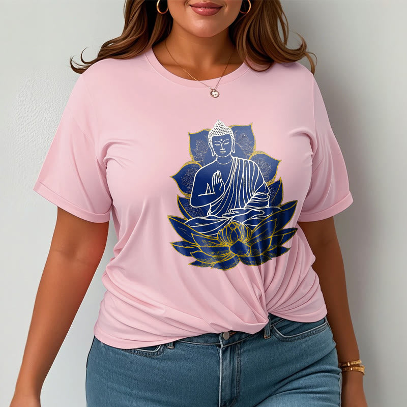 Buddha Stones蓮の上に座る仏陀 コットンTシャツ - image 20