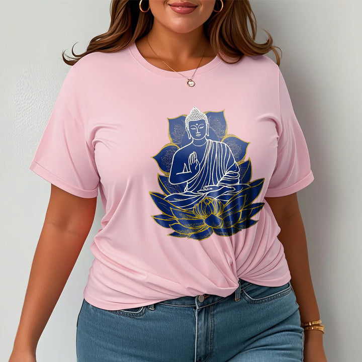 Buddha Stones蓮の上に座る仏陀 コットンTシャツ - image 20