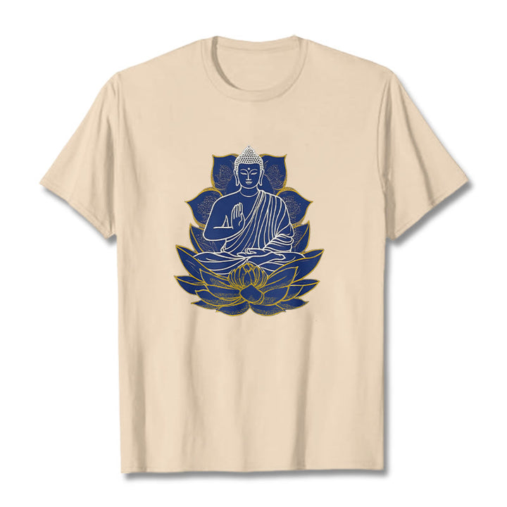 Buddha Stones蓮の上に座る仏陀 コットンTシャツ - ビスク - 2XL - image 7