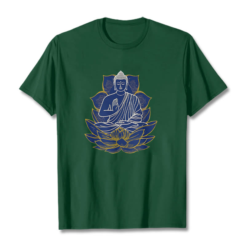 Buddha Stones蓮の上に座る仏陀 コットンTシャツ - フォレストグリーン - 2XL - image 5