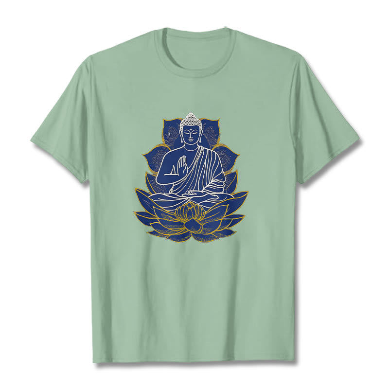 Buddha Stones蓮の上に座る仏陀 コットンTシャツ - ペールグリーン - 2XL - image 17