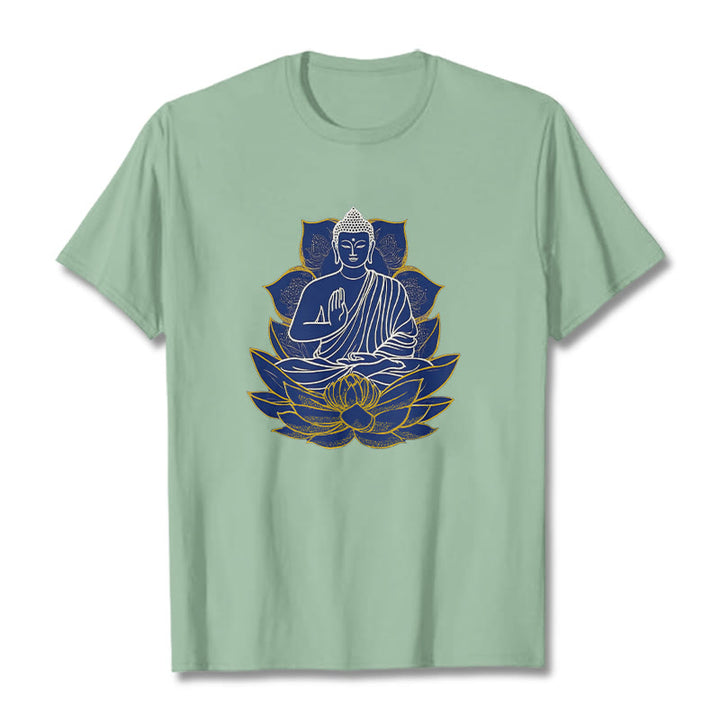 Buddha Stones蓮の上に座る仏陀 コットンTシャツ - ペールグリーン - 2XL - image 17